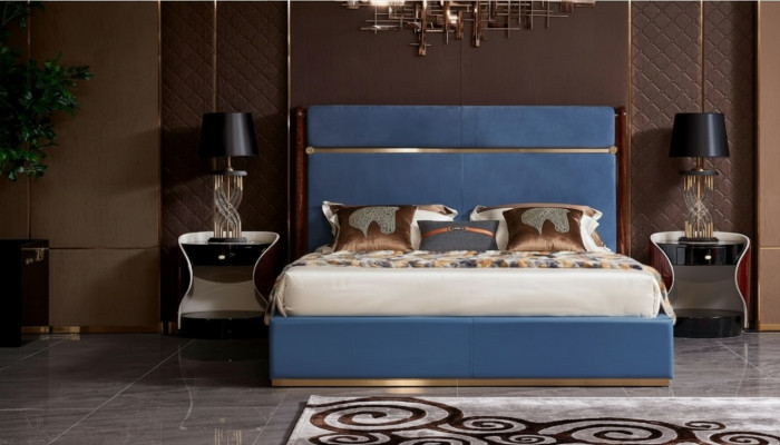 Design Bett 2x Nuetsdësch 3 tlg. Schlofkummer Set Luxus komplett Garnitur