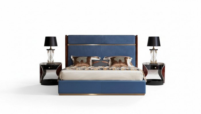 Design Bett 2x Nuetsdësch 3 tlg. Schlofkummer Set Luxus komplett Garnitur