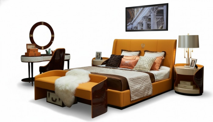 Bett Nuechtisch Hocker 4 Stéck Schlofzëmmer Set Modern Design Luxus Better Nei