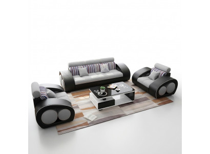 Ledercouch Sofa Sofa-Set Holz 311 Sëtz Set Design Modern Sofa USB