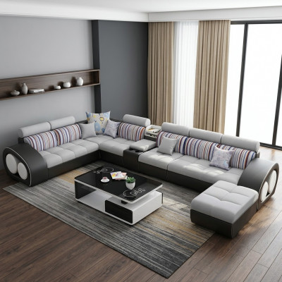 Designer Sofa Canapé Ecksofa mat Hocker Garnitur Polster Wunnlandschaft L-Form