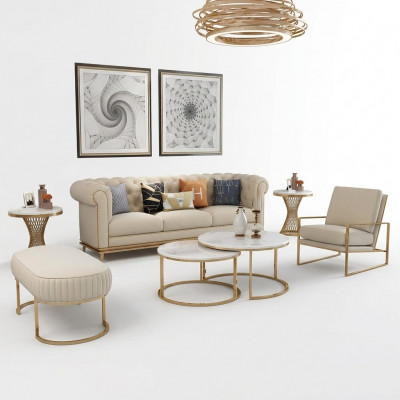 Sofa Sofa-Garnitur 3+1 Sëtz Wunnlandschaft Relax Hocker Design Canapé Lounge