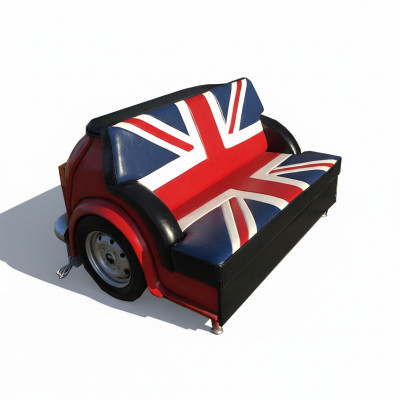 Retro Union Jack Sofa Auto Miwwel Garage Auto Sofa Canapé Couch Polster Zweepëtzer