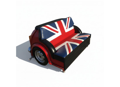 Retro Union Jack Sofa Auto Miwwel Garage Auto Sofa Canapé Couch Polster Zweepëtzer