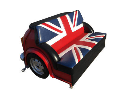 Retro Union Jack Sofa Auto Miwwel Garage Auto Sofa Canapé Couch Polster Zweepëtzer