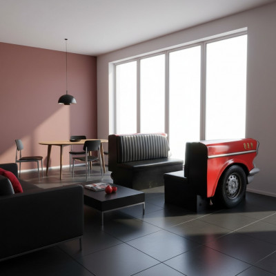 Duebel Autosofa Diner Sofa Couch Autosmöbel USA Ariichtung Deko Modell Lieder.