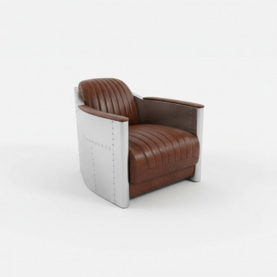 Sëtz Echtlieder Canapé Sofa Fliger Club Lounge Retro Aviator Vintage Aluminium
