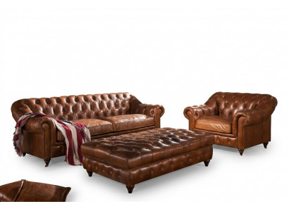 Sofagarnitur 3+1 Sëtz Chesterfield Garnitur Englesche Vintage Sofa Fotell