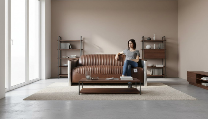 Echtlieder Sofa Lieder Designssofa 3-Sëtzer Vintage Canapé Aluminium Fliger Metall
