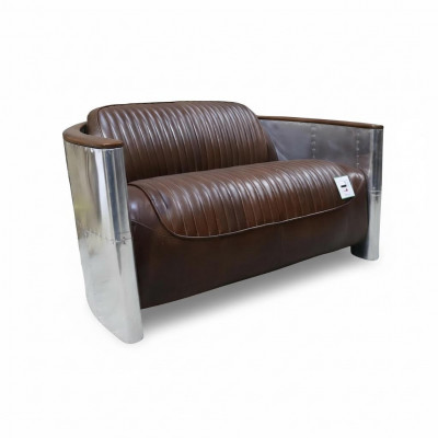 Echt Lieder Aluminium Sofa 2-Sëtzer Vintage Lieder Miwwelen Lieder Sofa Clubsofa Canapé