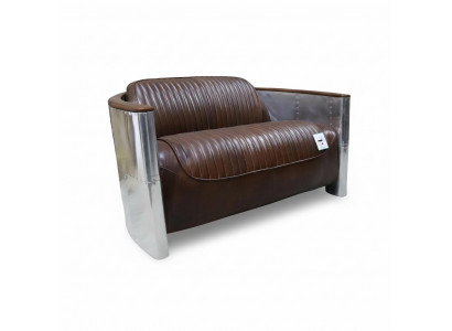 Echt Lieder Aluminium Sofa 2-Sëtzer Vintage Lieder Miwwelen Lieder Sofa Clubsofa Canapé