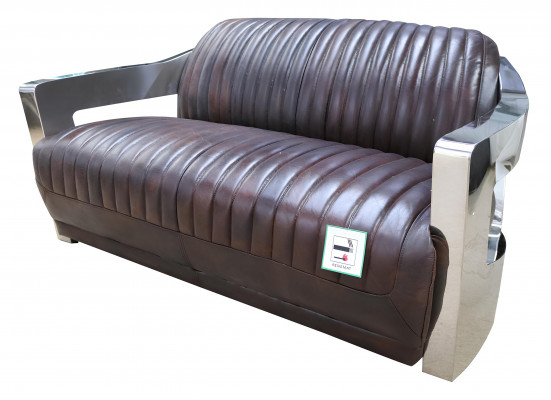 Vintage Ledersofa Aluminium Couche Couch Dräisëtzer Echtlieder Couchen Couch Sëlwer