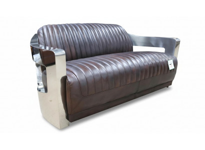 Vintage Ledersofa Aluminium Couche Couch Dräisëtzer Echtlieder Couchen Couch Sëlwer