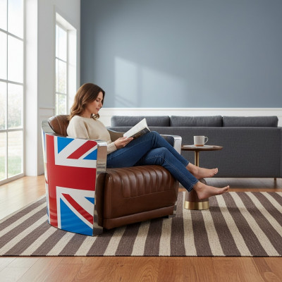 Union Jack Aviator Retro Clubssessel a brongem Lieder Vintage Sessel Miwwelen