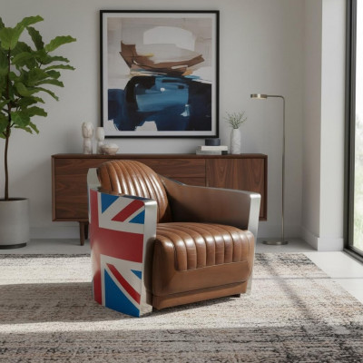 Union Jack Aviator Retro Clubssessel a brongem Lieder Vintage Sessel Miwwelen