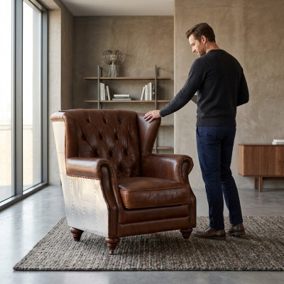 Ohrensessel Schéine Vintage Chesterfield Ouerbacke-Sessel Clubsessel