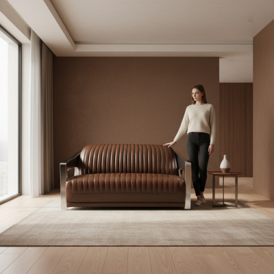 Echtlieder Sofa Lieder Designssofa 3-Sëtzer Vintage Couch Aluminium Metall
