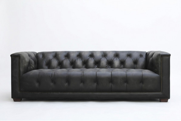 Chesterfield Vintage Schwaarz Shabby Lieder Ledersofa Canapé Sofa Canapé