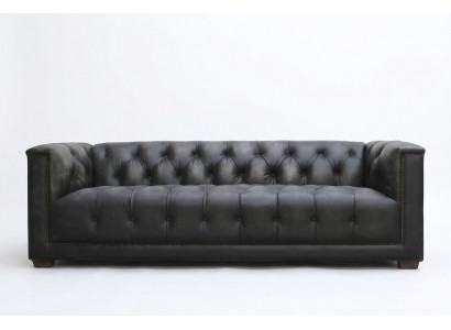Chesterfield Vintage Schwaarz Shabby Lieder Ledersofa Canapé Sofa Canapé