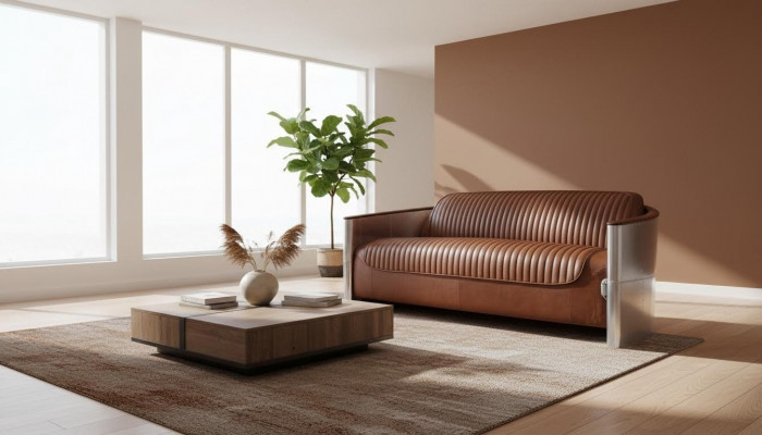 Design Club 3 Sëtzer Sofa Ledersofa Dräisëtzer Vintage Lieder Aluminium Couchen