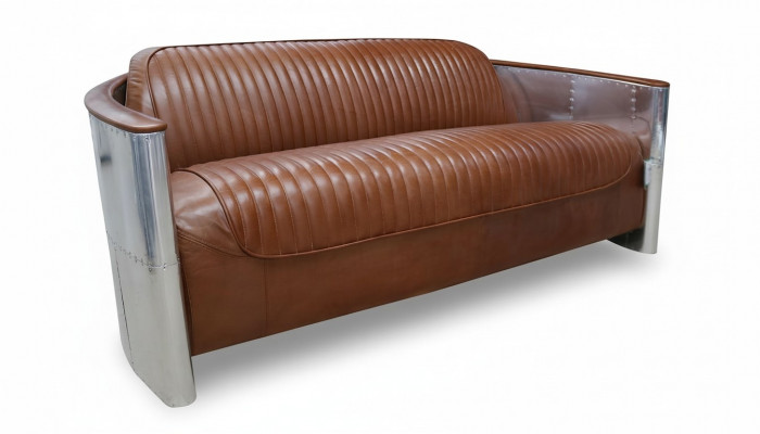 Design Club 3 Sëtzer Sofa Ledersofa Dräisëtzer Vintage Lieder Aluminium Couchen