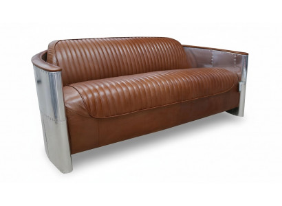Design Club 3 Sëtzer Sofa Ledersofa Dräisëtzer Vintage Lieder Aluminium Couchen