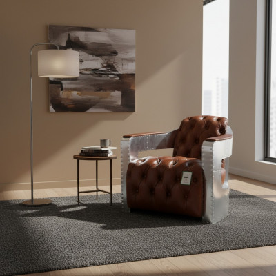Chesterfield Still Knapp Zougemaach Sëtzen Shabby Vintage Tan Eechte