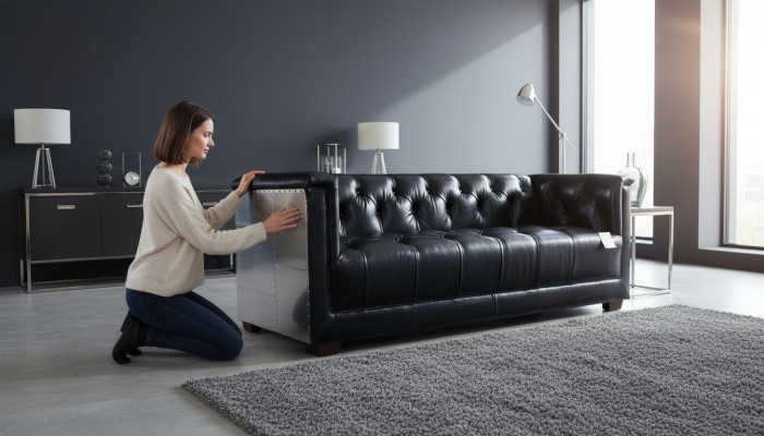 Chesterfield Sofa 3-Sëtz Vintage Flieger Fliger Echtlieder Aluminium Sofas