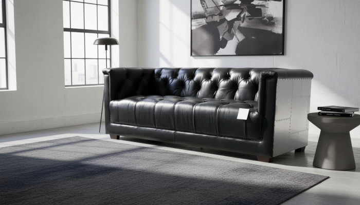 Chesterfield Sofa 3-Sëtz Vintage Flieger Fliger Echtlieder Aluminium Sofas