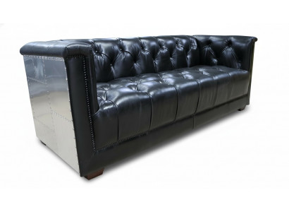 Chesterfield Sofa 3-Sëtz Vintage Flieger Fliger Echtlieder Aluminium Sofas