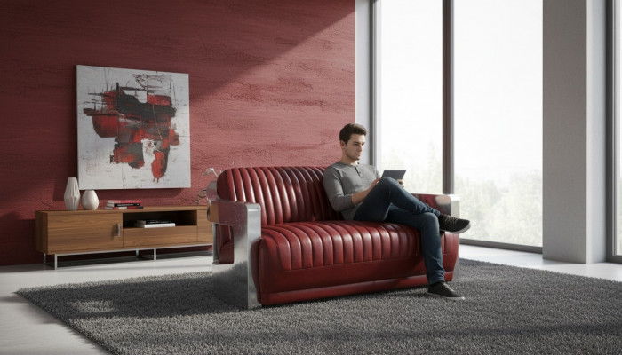 Vintage Sofa 2-Sëtzer Ledersofa Retro Miwwelen Sofa Canapé Polstersëtz Zweisëtzer Neit