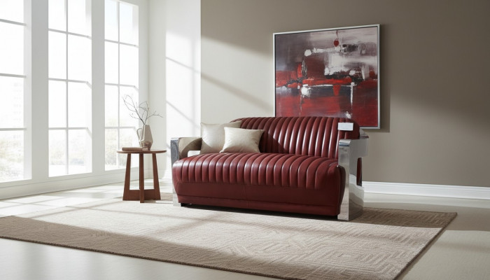 Vintage Sofa 2-Sëtzer Ledersofa Retro Miwwelen Sofa Canapé Polstersëtz Zweisëtzer Neit