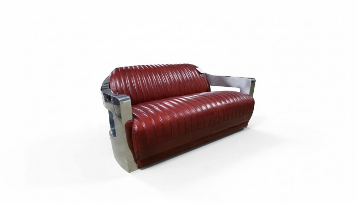 Vintage Sofa 2-Sëtzer Ledersofa Retro Miwwelen Sofa Canapé Polstersëtz Zweisëtzer Neit