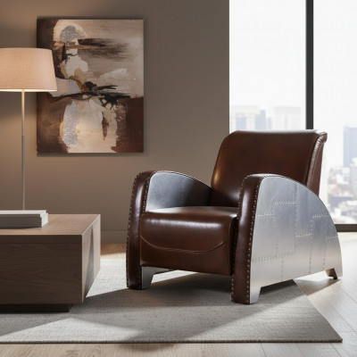 Cocktailssëtz Lieder Vintage Liederessel Sëtz Aviator Lounge Club Miwwelen Sofa