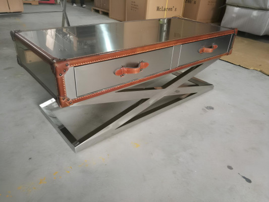 Vintage Couchtisch Wohnzimmertisch Dëscher Aluminium Dësch Kaffisdësch Fliger