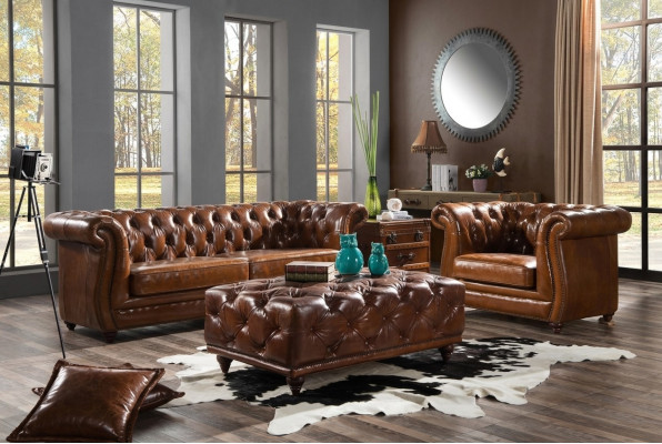 Vintage Chesterfield Canapé-Set Couch Polster Sofa Lieder 3+1 Sëtzer Set 2tlg.