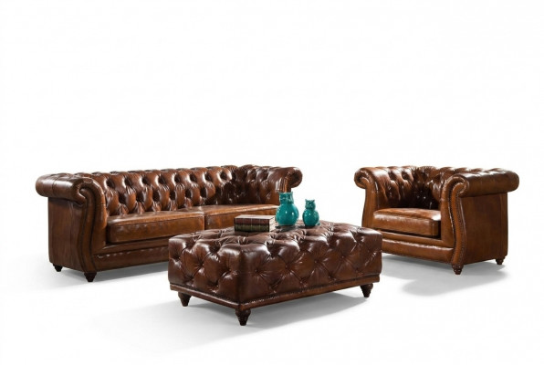 Vintage Chesterfield Canapé-Set Couch Polster Sofa Lieder 3+1 Sëtzer Set 2tlg.