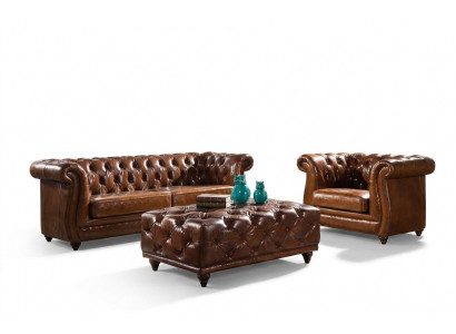 Vintage Chesterfield Canapé-Set Couch Polster Sofa Lieder 3+1 Sëtzer Set 2tlg.