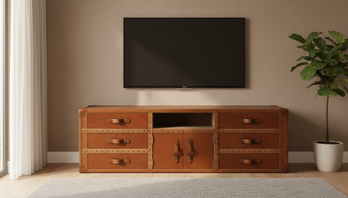 Vintage Kommode Säitendësch Lieder TV Lowboard Truh Alen Look Stil Koffer Dësch