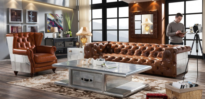Couchtisch Dësch Wunnzëmmerdësch Aluminium am Retro Fliger Design Dëscher Alu