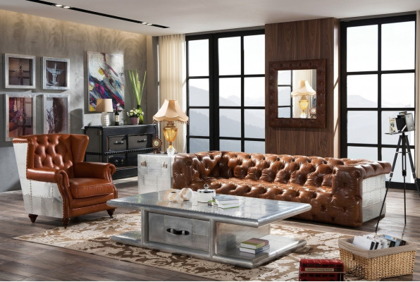 Couchtisch Dësch Wunnzëmmerdësch Aluminium am Retro Fliger Design Dëscher Alu