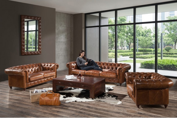 Design Club Lounge 4 Sëtzer Canapé Liederkanapee Drësëtzer Vintage Lieder Chesterfield