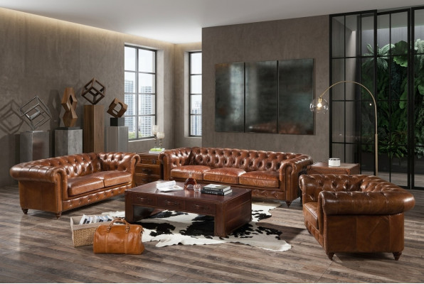 Design Club Lounge 4 Sëtzer Canapé Liederkanapee Drësëtzer Vintage Lieder Chesterfield