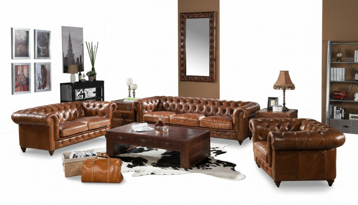 Design Club Lounge 4 Sëtzer Canapé Liederkanapee Drësëtzer Vintage Lieder Chesterfield
