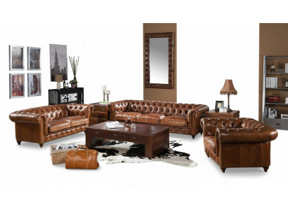 Design Club Lounge 4 Sëtzer Canapé Liederkanapee Drësëtzer Vintage Lieder Chesterfield