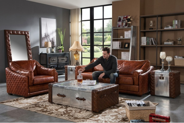 Chesterfield Canapé 3 Sëtzer Chesterfield Braun Vintage Lieder Miwwelen Stil Dräisëtzer