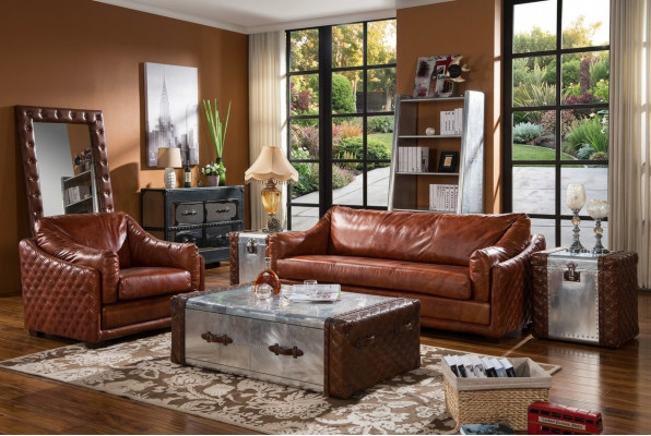 Chesterfield Canapé 3 Sëtzer Chesterfield Braun Vintage Lieder Miwwelen Stil Dräisëtzer