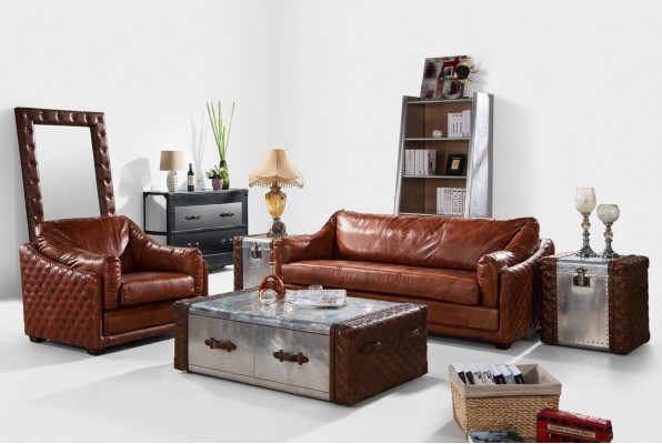 Chesterfield Canapé 3 Sëtzer Chesterfield Braun Vintage Lieder Miwwelen Stil Dräisëtzer