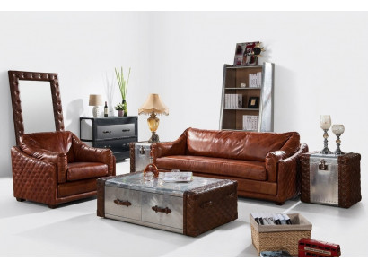 Chesterfield Canapé 3 Sëtzer Chesterfield Braun Vintage Lieder Miwwelen Stil Dräisëtzer
