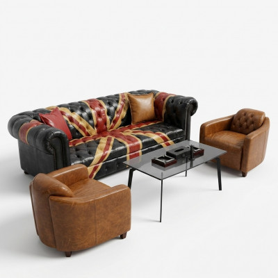Jack Union Chesterfield Gepolsterte Sofa Couch 3 Sëtz Lieder Stil Luxus Gepolsterte Couch